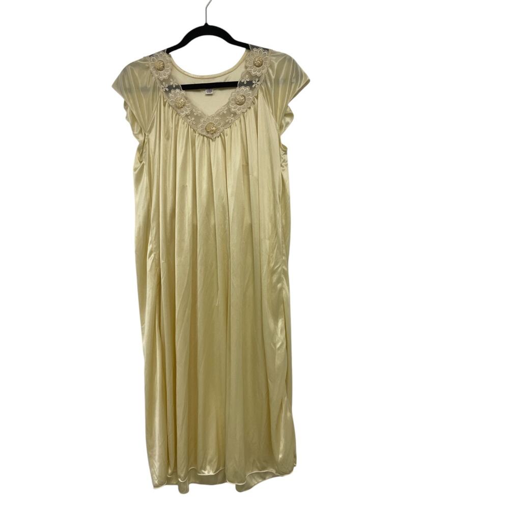 Sindrella Nightgown Womens L Gold Short Cap Sleeve Silky Belle Chemise Lingerie